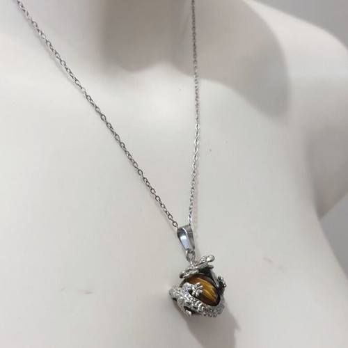 Pendant Chinese Dragon with Tiger Eye Steel new