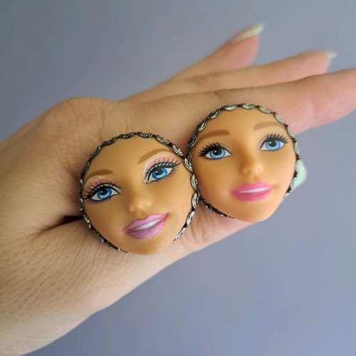 Barbie ring with face one size adjustable, new, multicolor