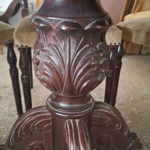 Classic carved dining table with six chairs used