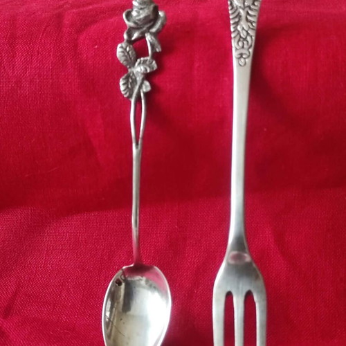 Silver 800 Dessert Spoon and Fork Vintage Set like new