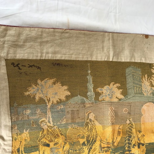 Antique wall tapestry like new with pink velvet border