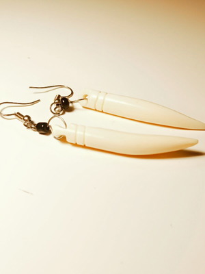 Handmade earrings from natural bone in ecru color new