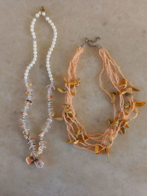 Necklaces with beads and shells used, set of 2 pieces