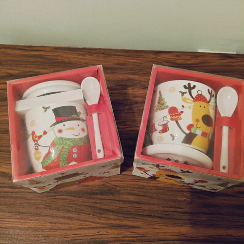 Christmas mugs snowman and reindeer new, set of 2 pieces