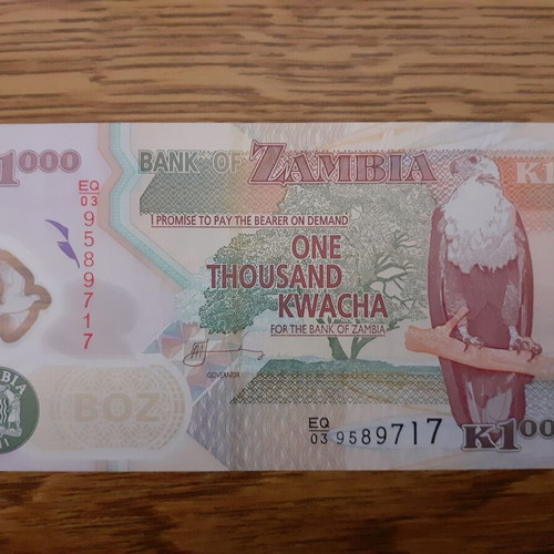 Zambia 1,000 Kwacha 2011 polymer banknote new