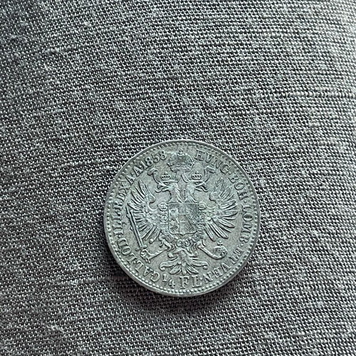 Austrian 1/4 Florin coin used 1858 silver