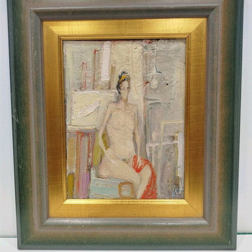 Oil painting nude woman used on plywood with frame 30x40