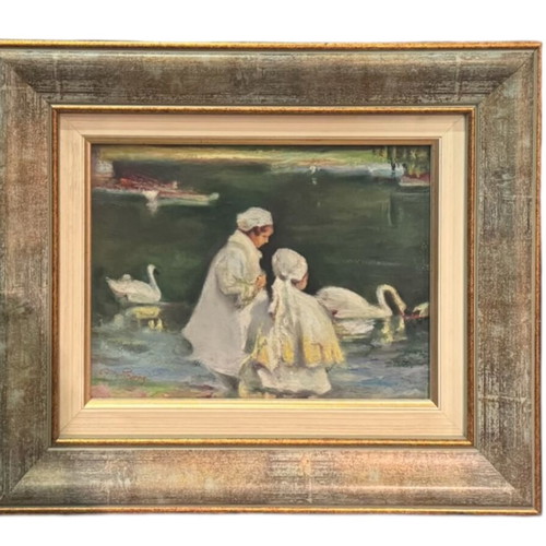 Painting The Lake of Swans oil on hardboard like new