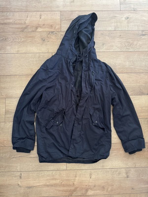 Downpour jacket with hoodie used, inner wool collar, blue, size M