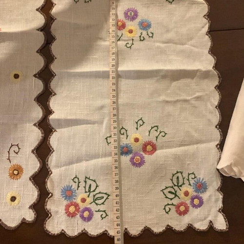 Handmade embroidered flower table runners, set of 2