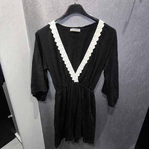 Black mini dress with lace one size like new
