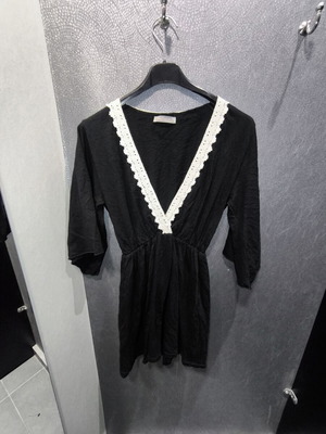 Black mini dress with lace one size like new