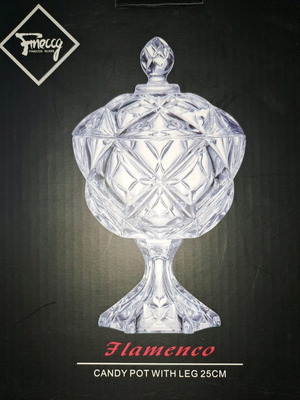 Glass candy pot with lid and leg 25×17cm new