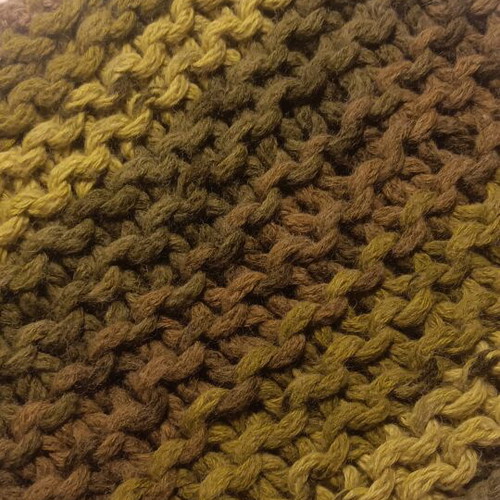 Handmade knit cowl scarf in green tones
