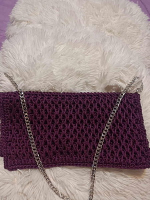 Purple handmade knitted shoulder bag made to order