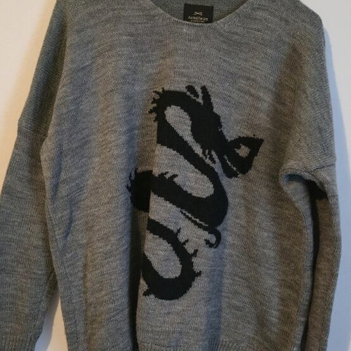 Achilleas Accessories Grey Knit Sweater with Dragon Design like new