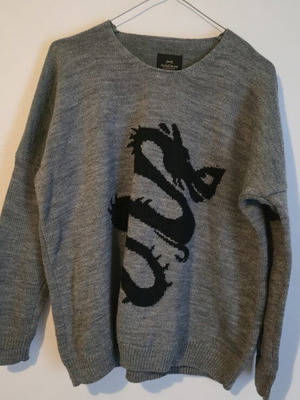 Achilleas Accessories Grey Knit Sweater with Dragon Design like new