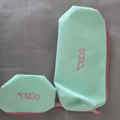 Polo barrel pencil case set with small wallet, mint green and pink