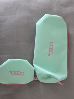 Polo barrel pencil case set with small wallet, mint green and pink