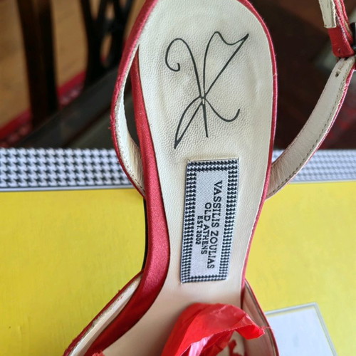Vassilis Zoulias satin red pumps used, size 36