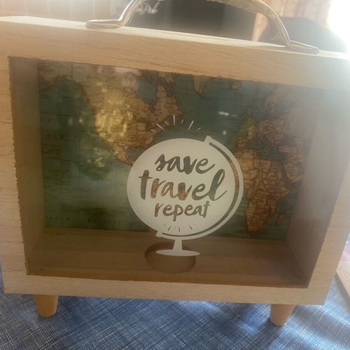 Money box like new with wood and glass