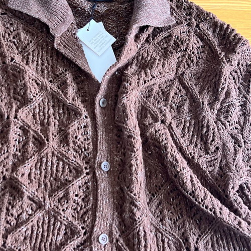 Zara men's knitted short-sleeve shirt cardigan, brown chocolate
