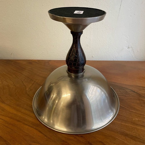 Inox fruit bowl like new with leather base lining