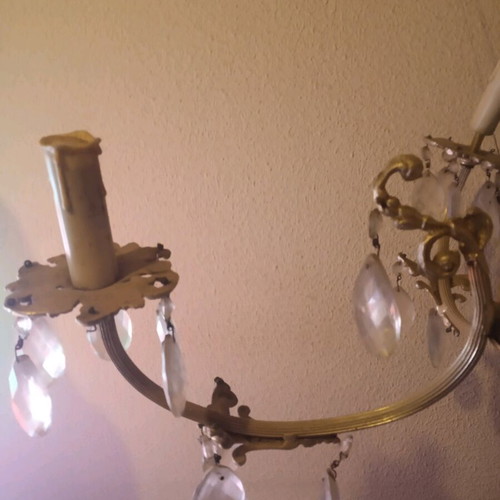 Vintage ceiling light with 4 candles and crystals used