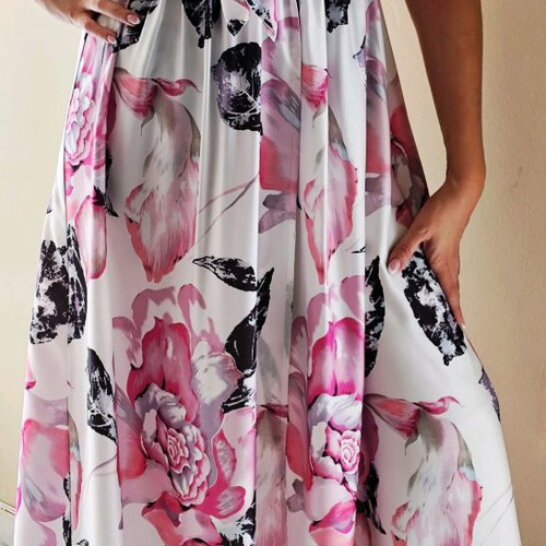 Maxi dress Seva new, medium, white pink