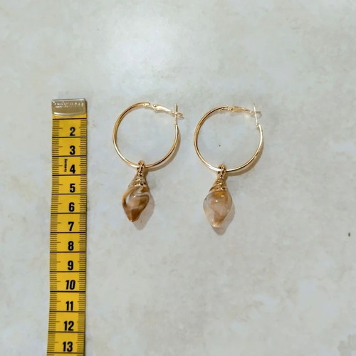 Conch Shell Hoop Earrings new, gold and beige
