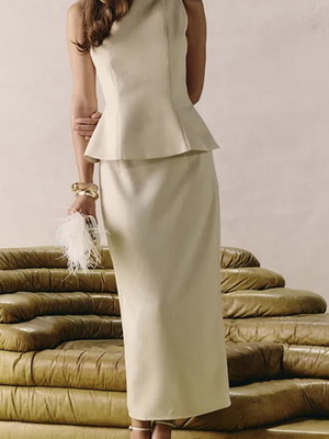 Pretty Little Thing Cream Woven Mid Rise Midaxi Skirt Co-Ord Set New