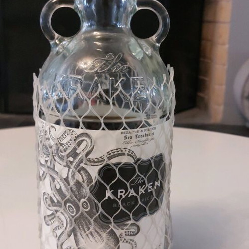 Kraken Black Spiced Rum 1L used, over 3/4 full