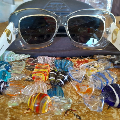 Emporio Armani mirror sunglasses used with iridescent color and white frame
