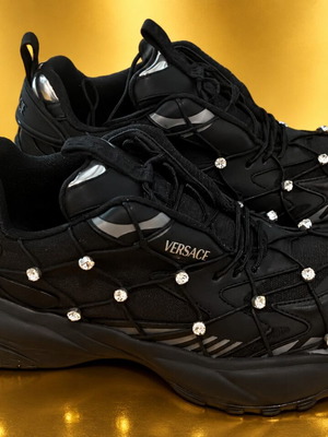 Versace Mercury черни кожени маратонки с кристали, номер 36.5