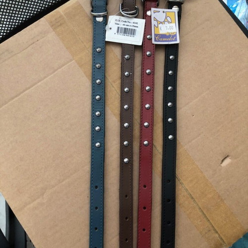 Pet Camelot leather collar with 15mm studs x 40cm, various colors new