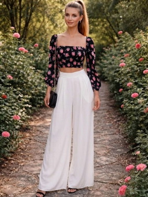 Bershka floral long-sleeve crop blouse like new, XS