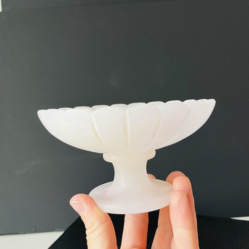 Vintage Italian Pedestal Bowl made of Genuine Pink Alabaster, hand-carved, used