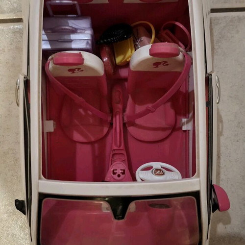 Barbie Fiat 500 Convertible used white toy car with pink interior