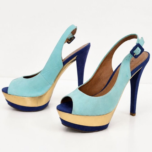 Carrano leather platform slingback heels turquoise and blue size 39 used