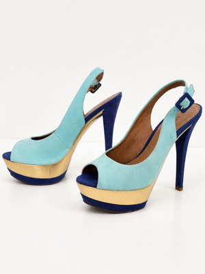 Carrano leather platform slingback heels turquoise and blue size 39 used