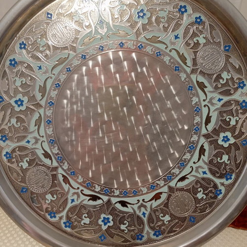 Vintage serving tray and fondue set with cloisonné enamel, like new