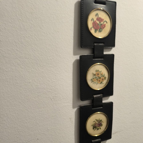 Vintage hanging wall decoration with petit point embroidery