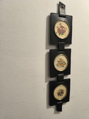 Vintage hanging wall decoration with petit point embroidery