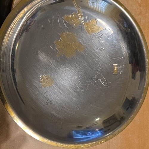 Rostfrei serving platter used, round 22cm, stainless steel with gold accents