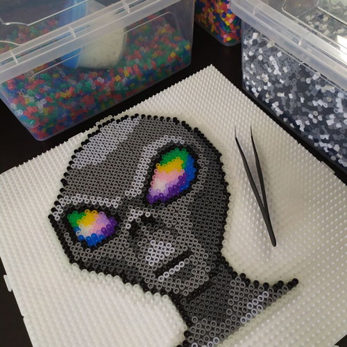 Handmade Alien portrait new with bead galaxy eyes
