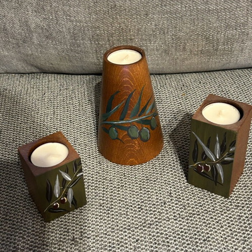 Wooden candlesticks new, handmade hand-painted set of 3
