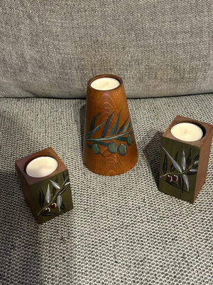 Wooden candlesticks new, handmade hand-painted set of 3
