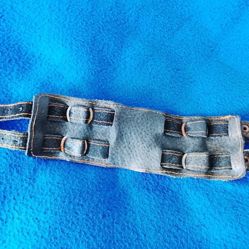Leather men's bracelet used, brown, Raw double detail style