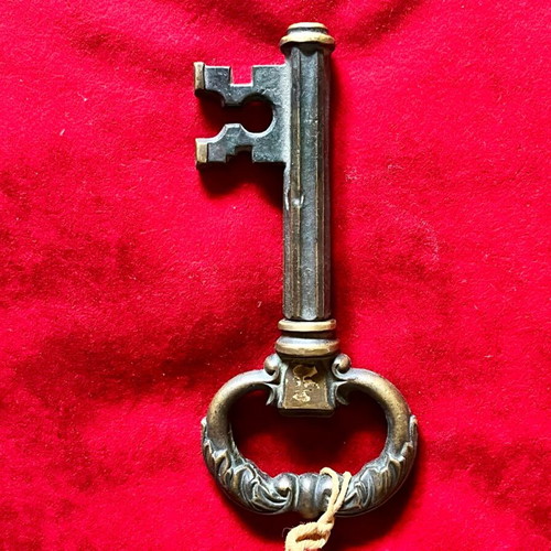 Vintage wine corkscrew and beer opener used, brass key shape 1960