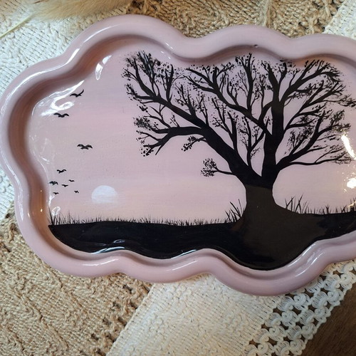 Handpainted Gypsum Tray with Acrylics and UV Resin Finish